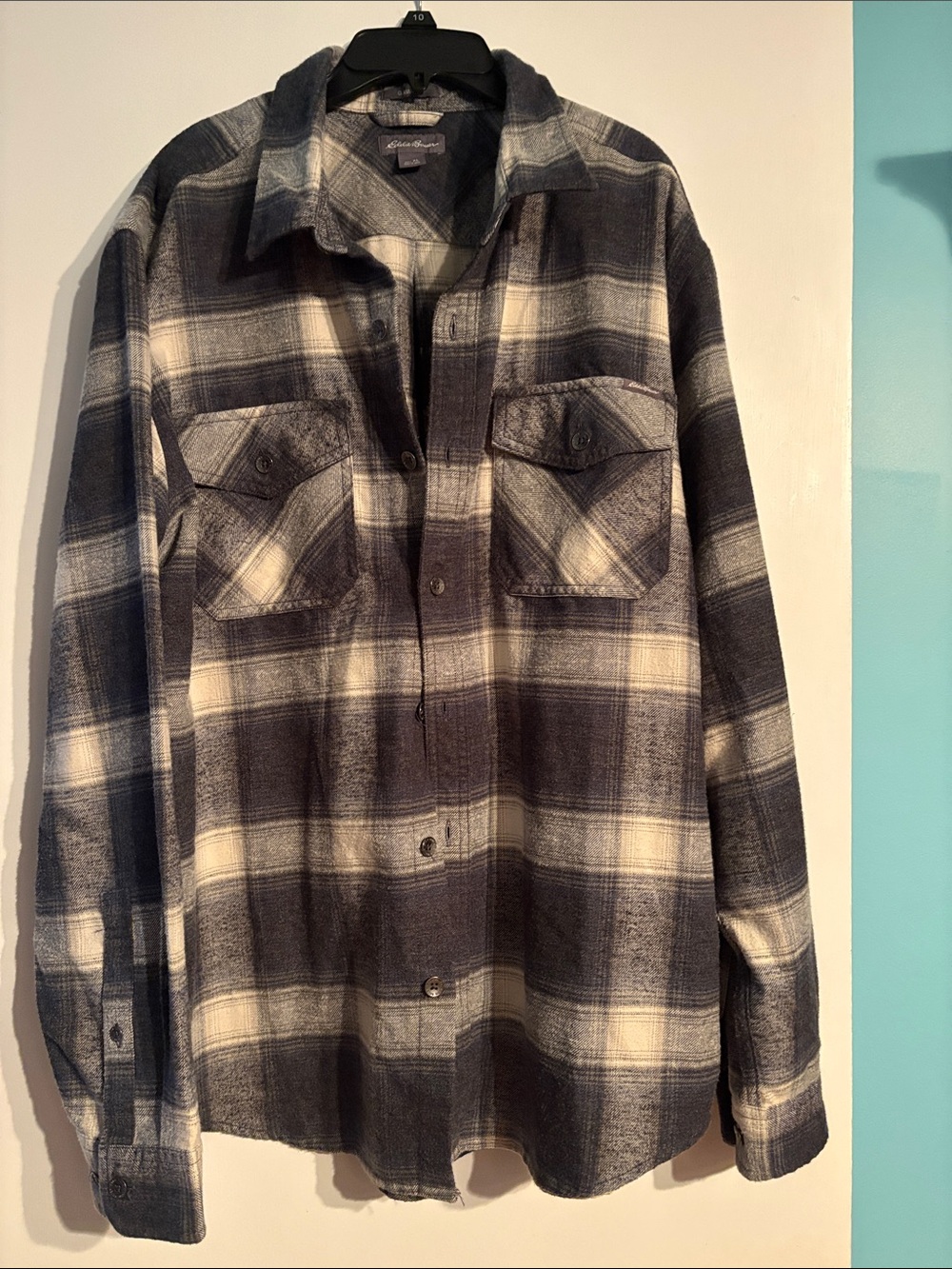 Eddie Bauer Gray & White Plaid Flannel Shirt - Classic Casual